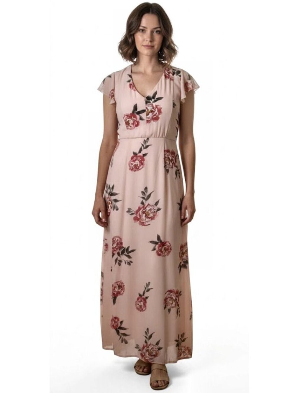 Row A Floral Open Back V-Neck Maxi Dress, Pink, Women's Size Small